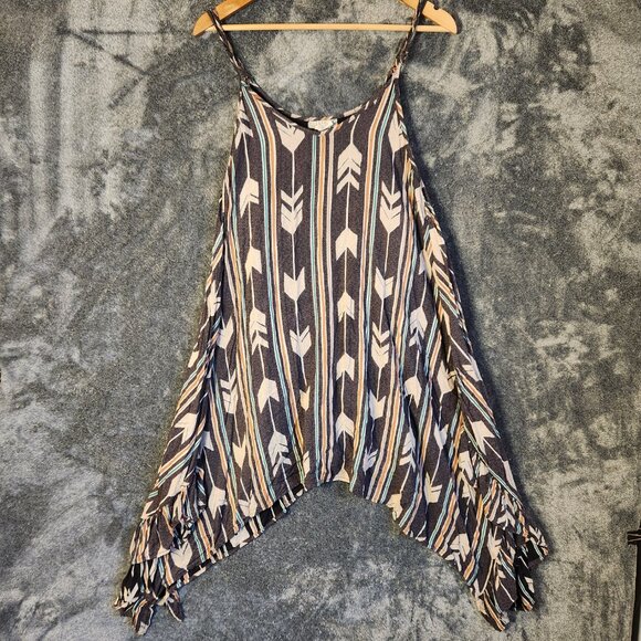 Billabong Grey Mini Dress Handkerchief Hem Boho Hippie Arrow Womens Size Medium - Picture 3 of 13